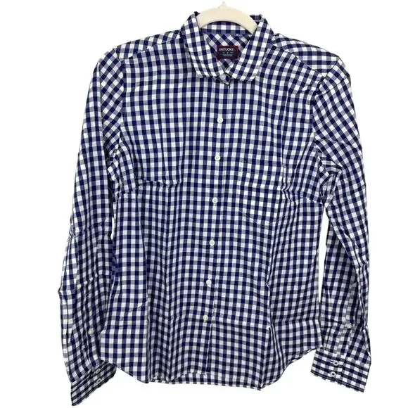 UNTUCKIT Belleza Button Up Long Sleeve Blue White Gingham Shirt Size 16 - Picture 2 of 5